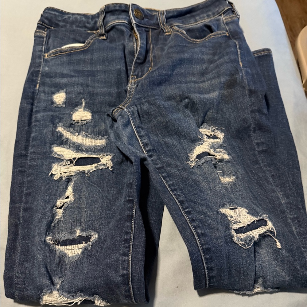 American Eagle Outfitters Blue Jeggings Distressed Style
